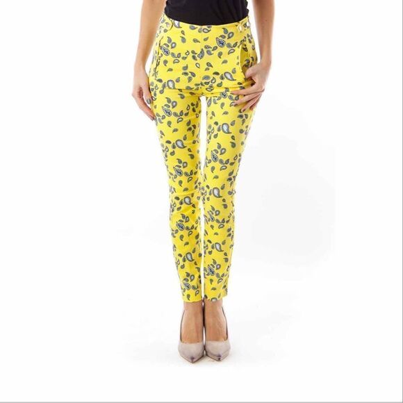 Zara Paisley Print Ankle Pants Yellow Blue 4 - Picture 1 of 11